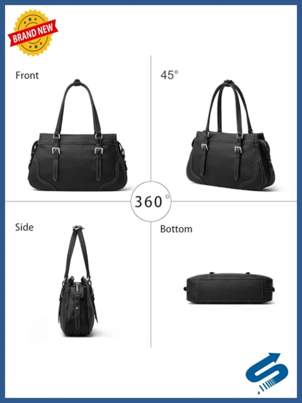 Genuine Leather Satchel Purse & Tote Bag Top Handle, Crossbody Strap, Full